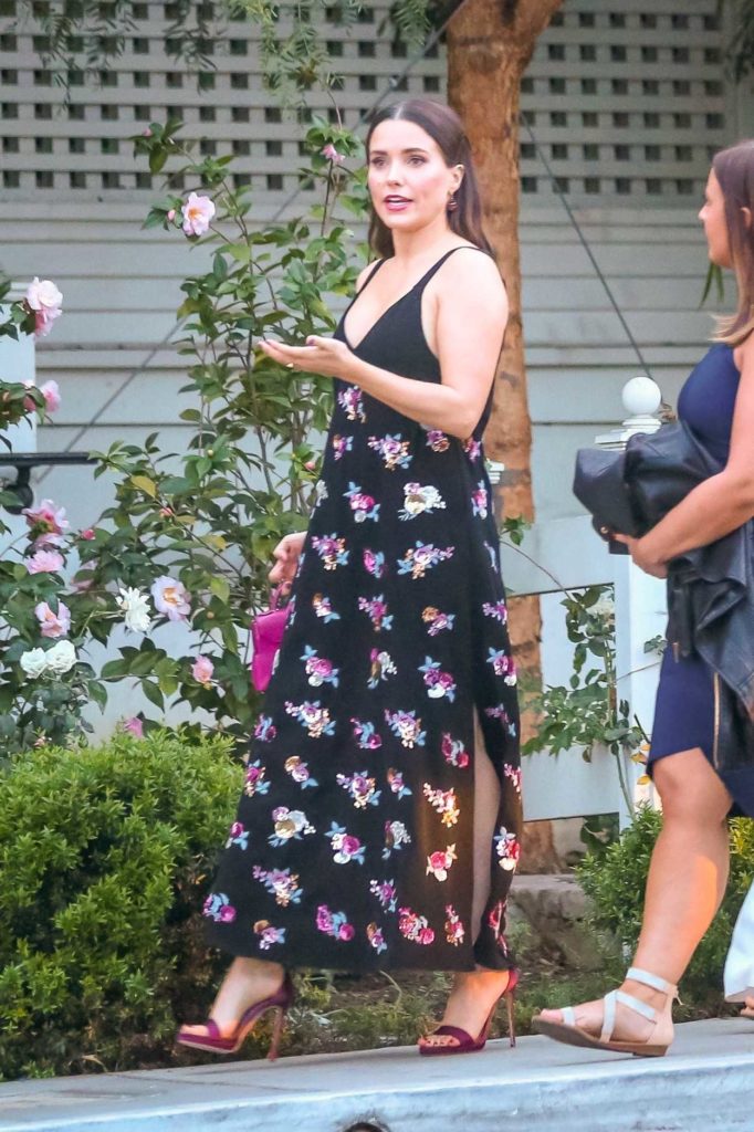 Sophia Bush in a Black Floral Dress