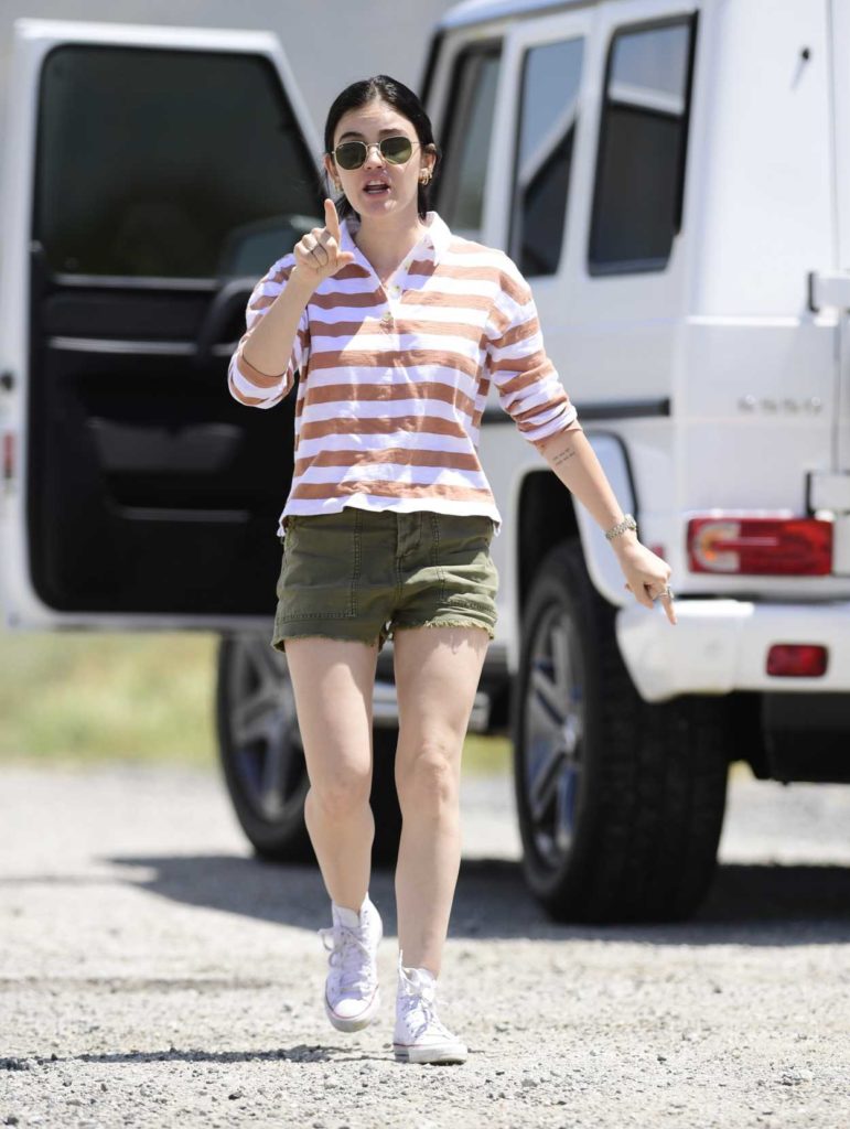 Lucy Hale in a Striped Long Sleeves Polo