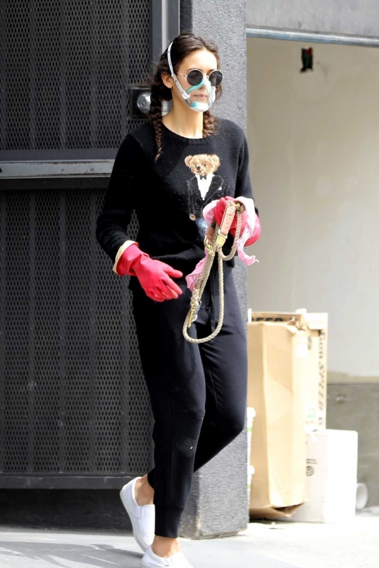 Nina Dobrev in a Face Mask Made a Trip to the Vet for Her Dog in Los