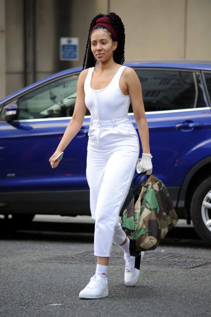 Yasmin Evans in a White Jumpsuit