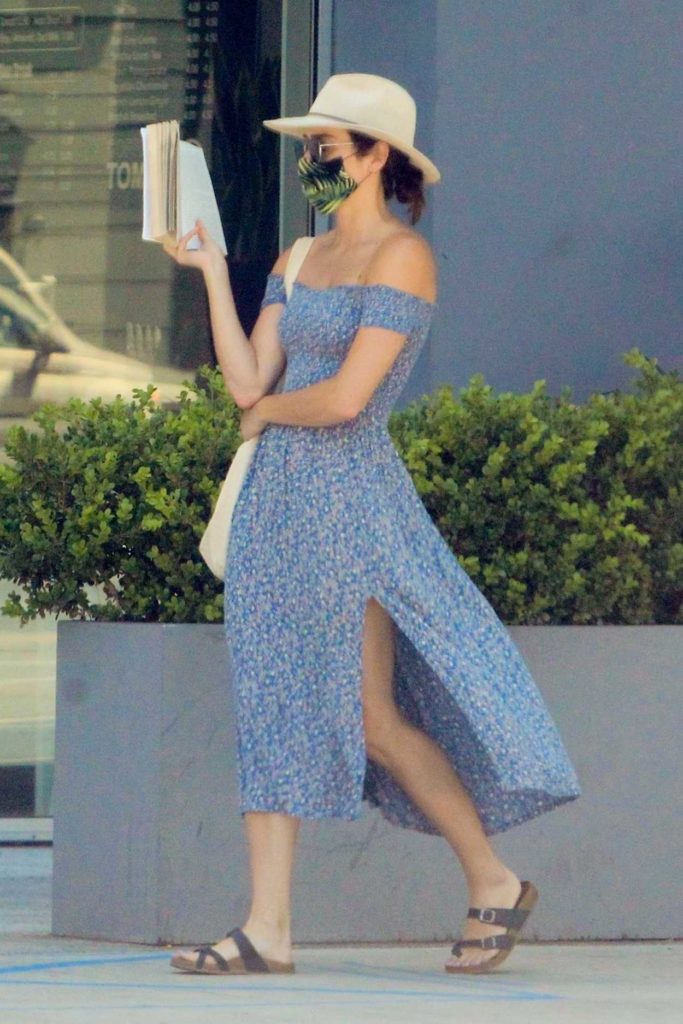 Ashley Greene in a Blue Floral Dress