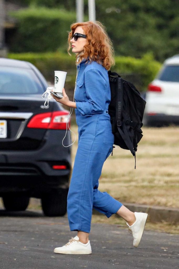 Jessica Chastain in a Blue Jumpsuit