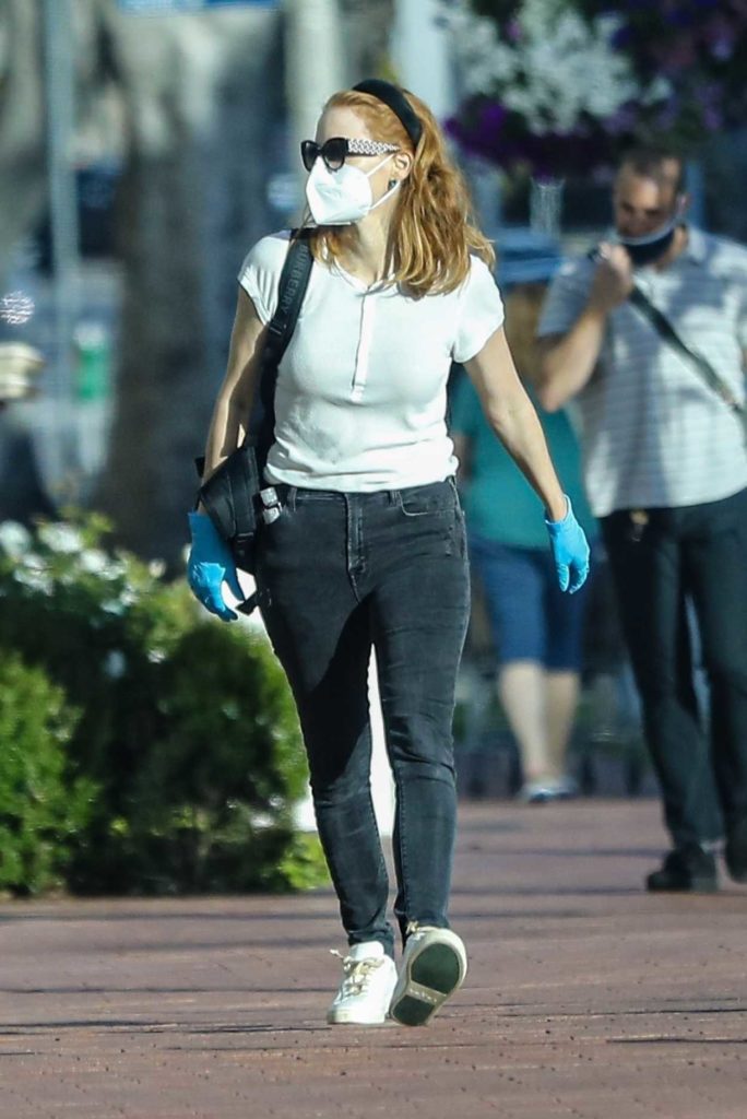 Jessica Chastain in a Protective Mask