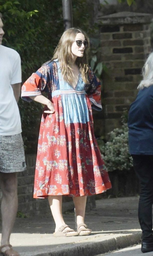 Keira Knightley in a Red Floral Dress