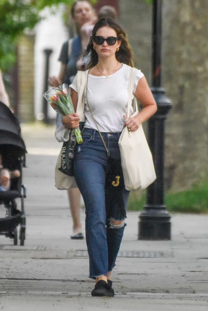 Lily James in a White Tee