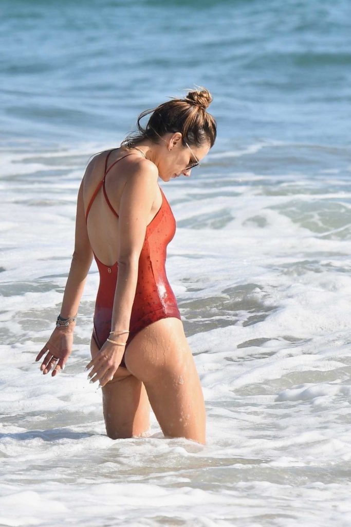 Alessandra Ambrosio in a Red Swimsuit