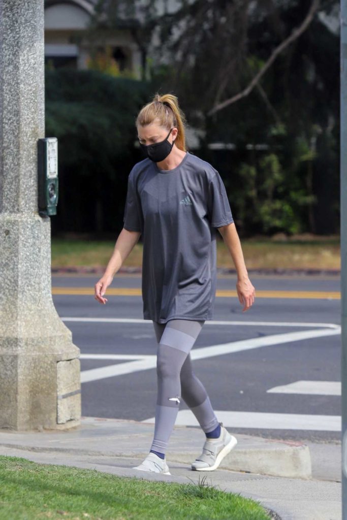 Ellen Pompeo in a Gray Adidas Tee