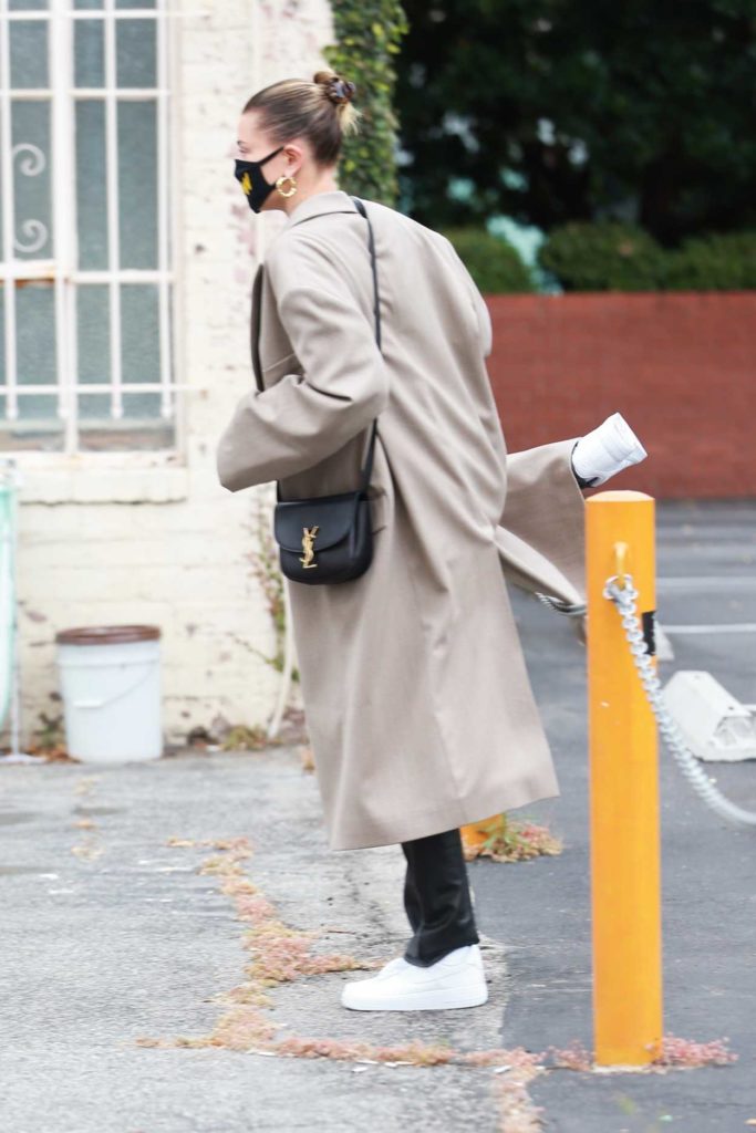 Hailey Bieber in a Beige Coat