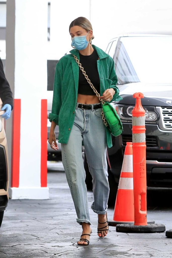 Hailey Bieber in a Green Blazer