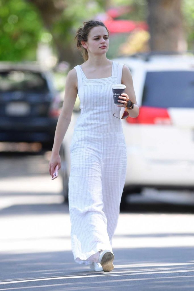 Joey King in a White Striped Jumpsuit