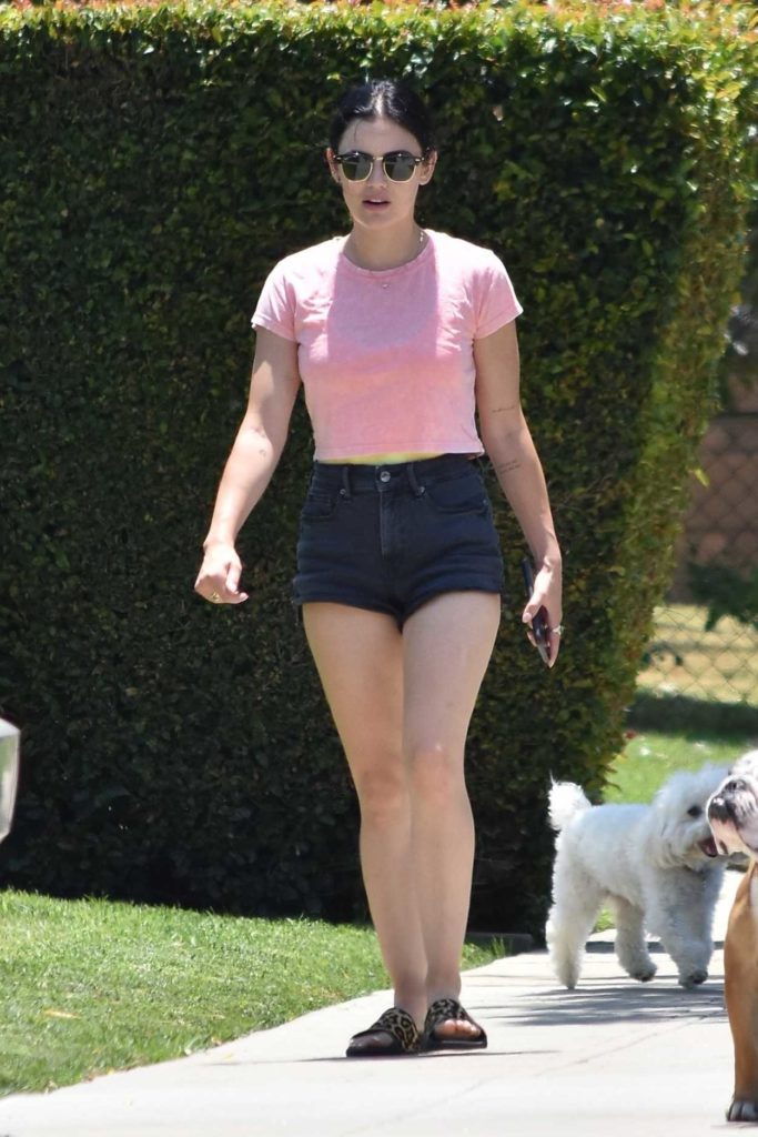 Lucy Hale in a Pink Tee