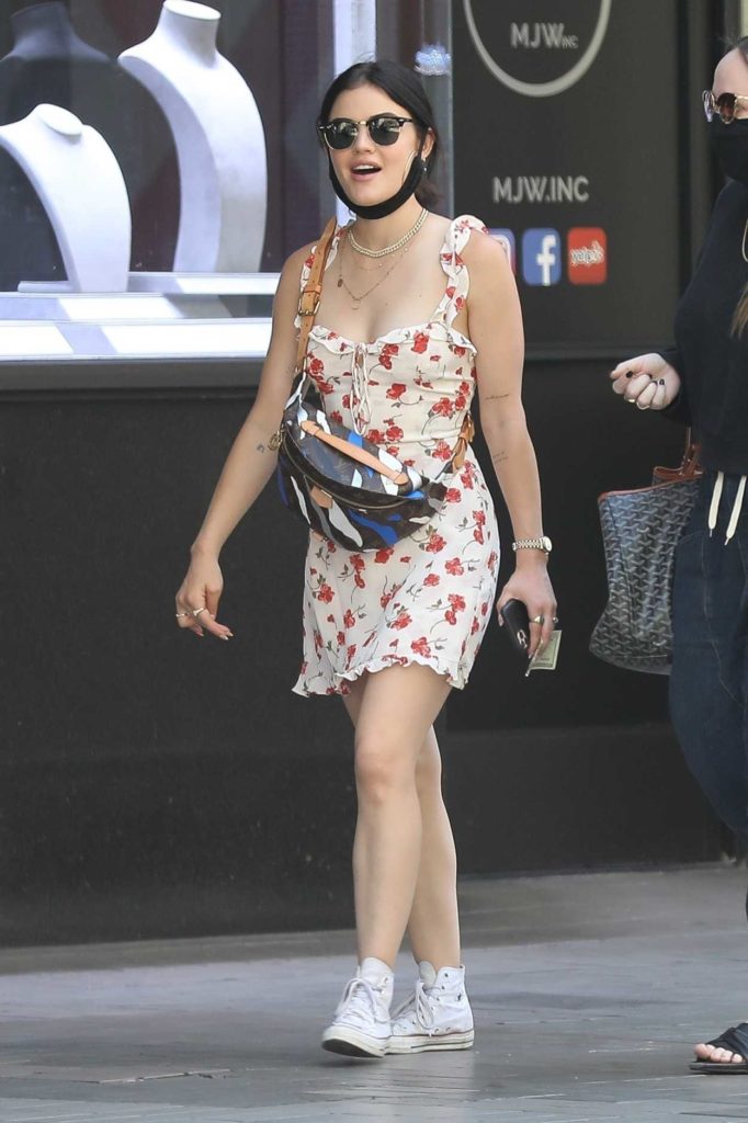 Lucy Hale in a Short Floral Print Dress