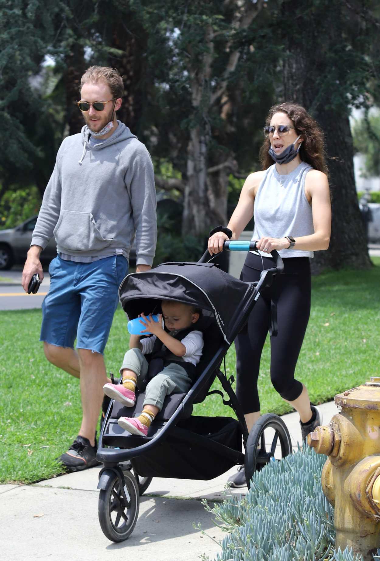 Troian Bellisario In A Gray Top Walks Out With Patrick J Adams And Daughter In Los Angeles 06 25 2020 Celebsla Com