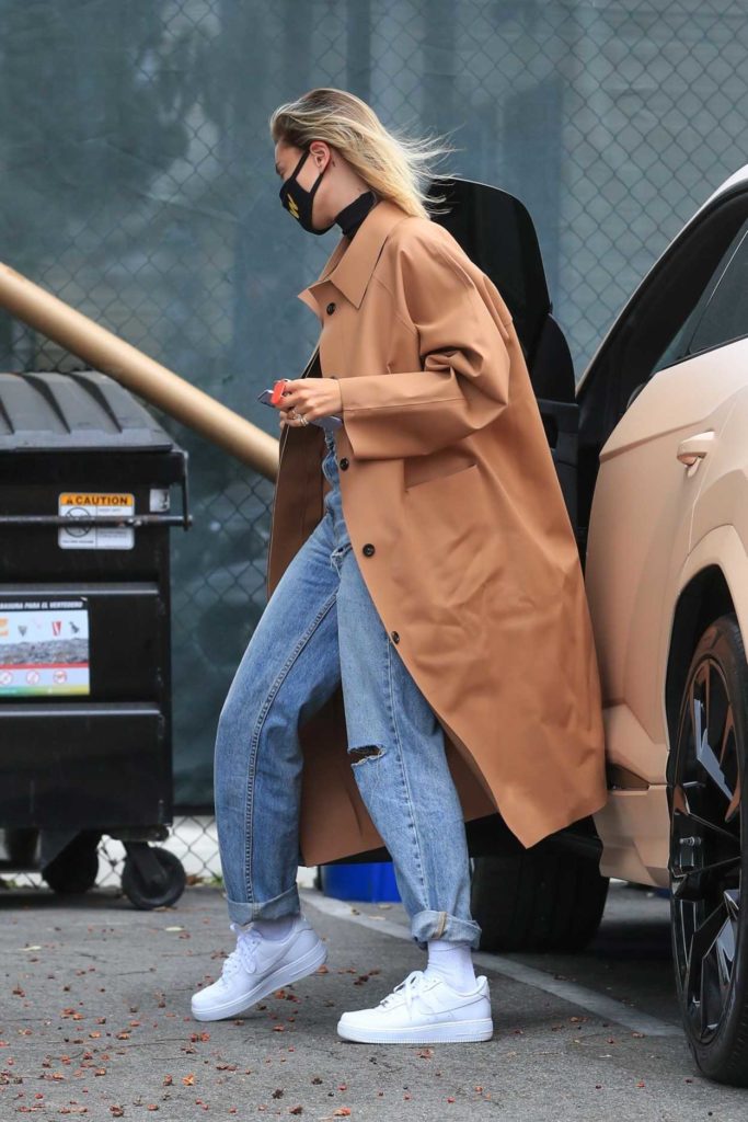 Hailey Bieber in a Beige Trench Coat