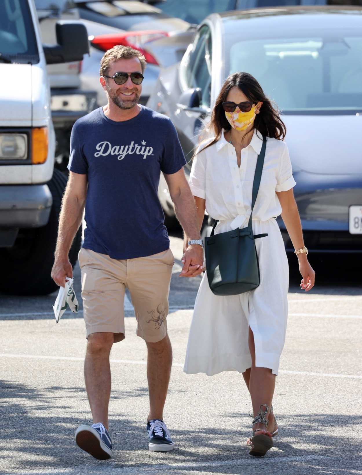 Jordana Brewster in a White Dress Enjoys a Romantic Coffee Run with Her ...