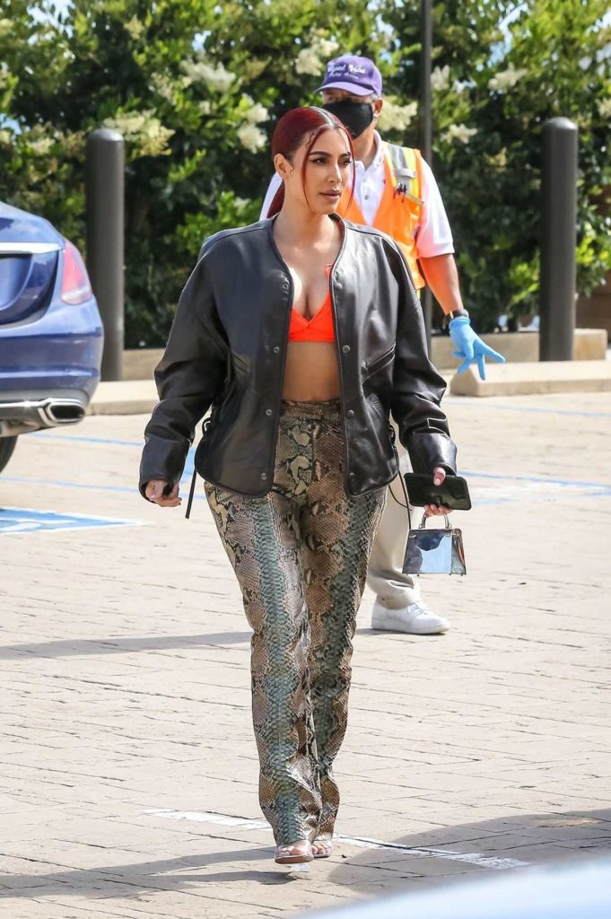 Kim Kardashian in a Snakeskin Print Pants
