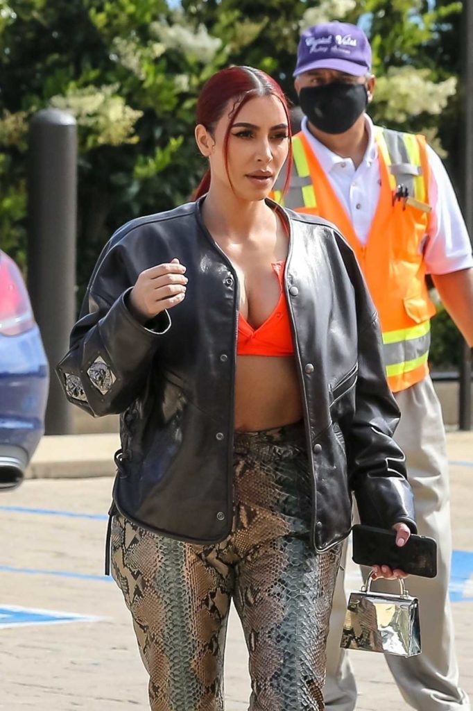 Kim Kardashian in a Snakeskin Print Pants