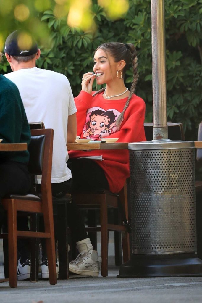 Madison Beer in a Red Sweatshirt
