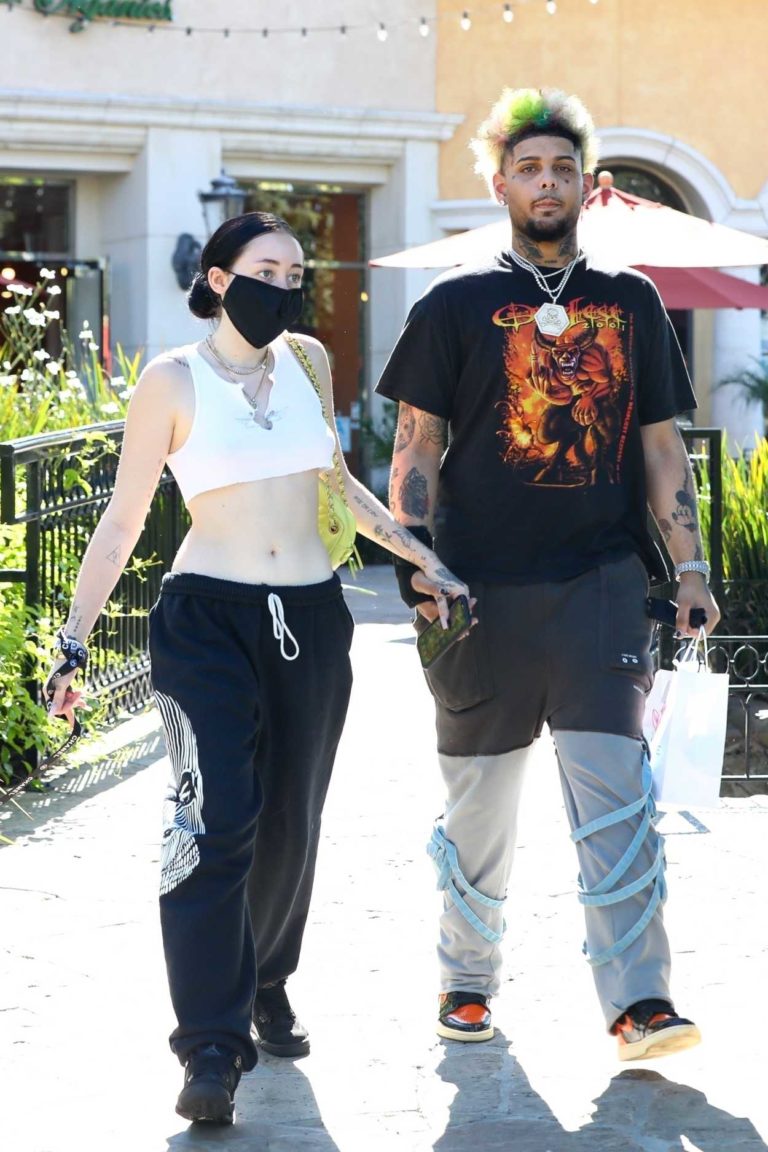 Noah Cyrus in a White Top Walks Her Dog Out with New Boyfriend in