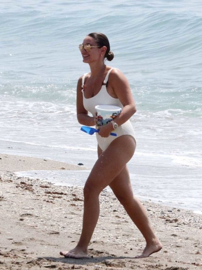 Sam Faiers in a White Swimsuit
