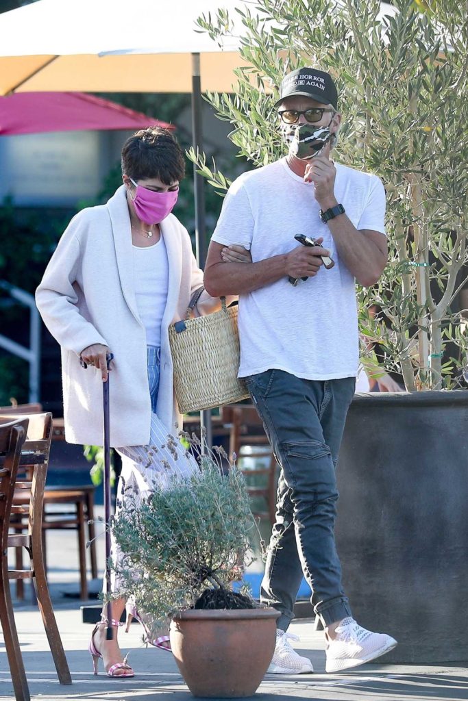 Selma Blair in a Pink Protective Mask