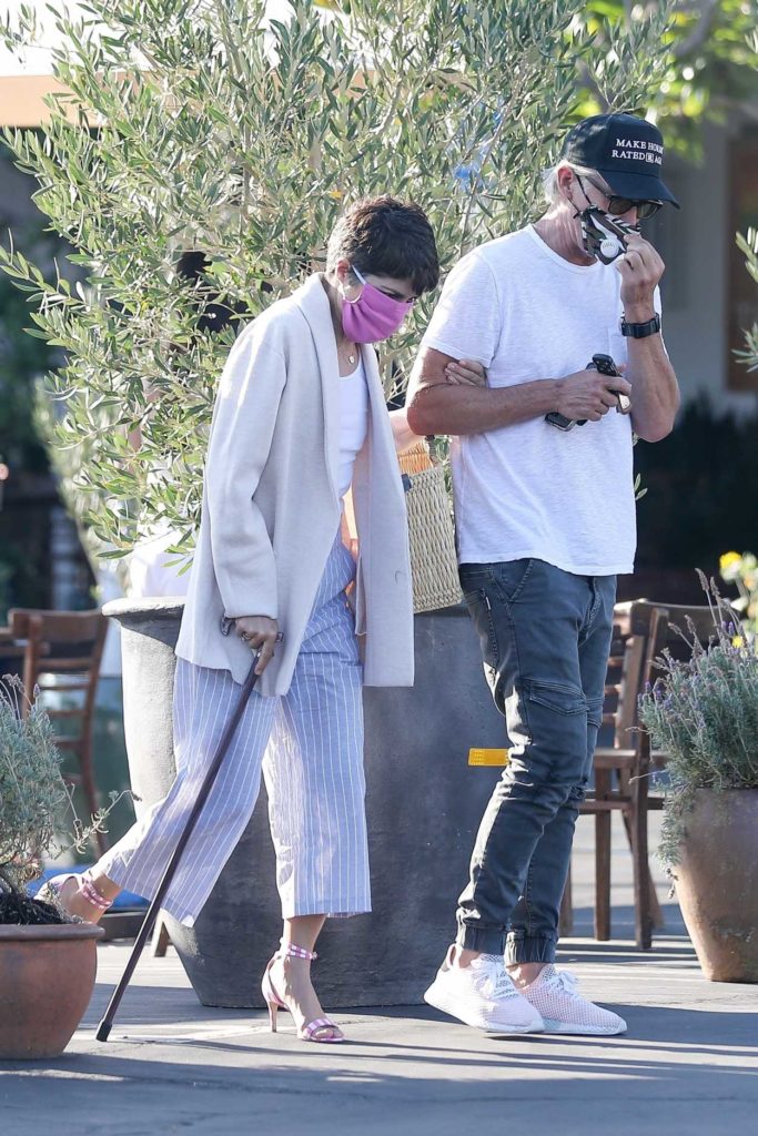 Selma Blair in a Pink Protective Mask