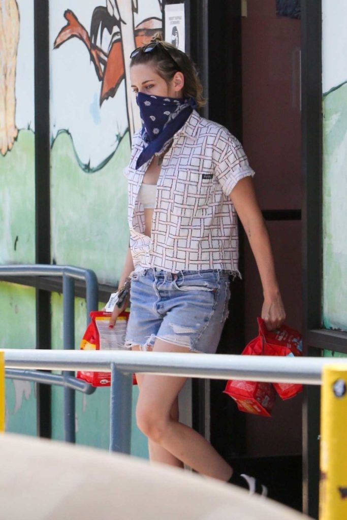 Kristen Stewart in a Blue Denim Shorts