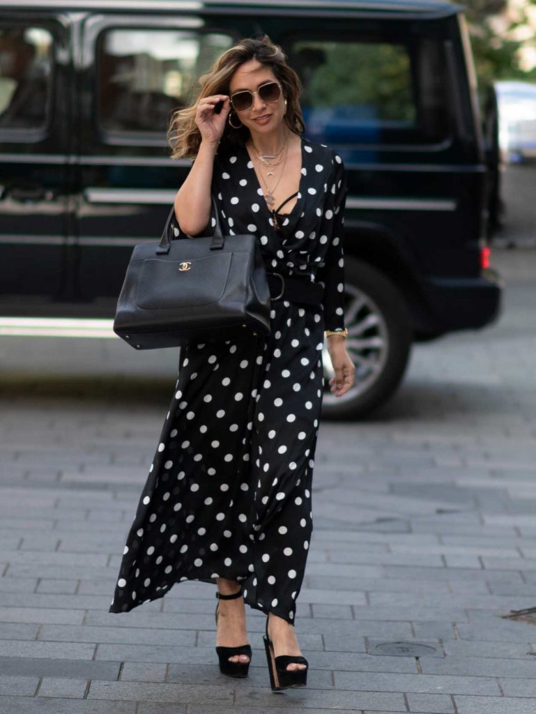 Myleene Klass in a Black Polka Dot Dress