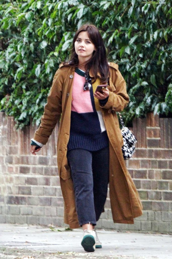 Jenna Coleman in a Tan Trench Coat