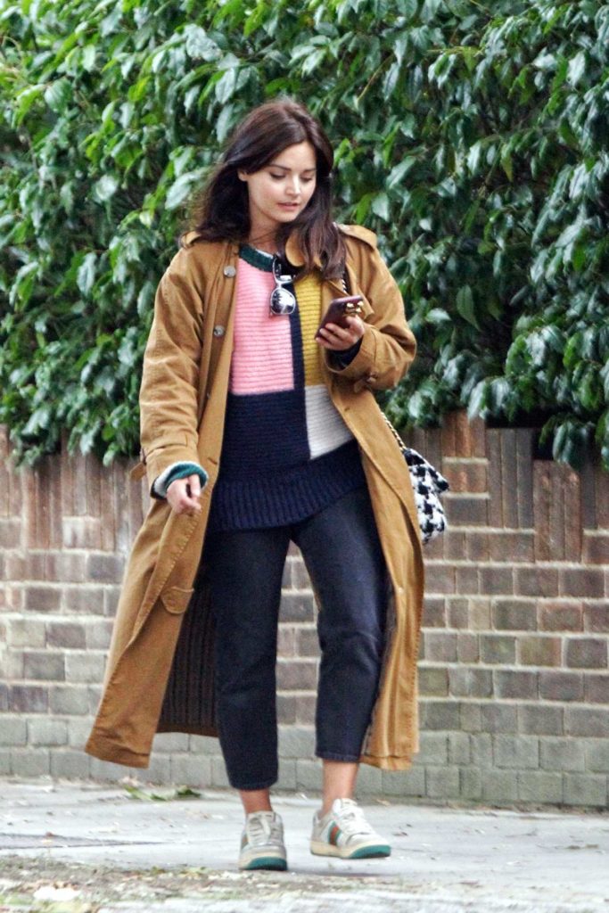 Jenna Coleman in a Tan Trench Coat