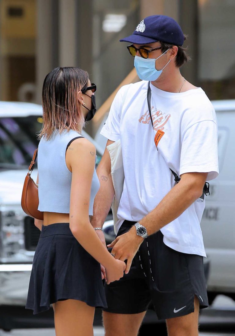 Kaia Gerber in a Black Mini Skirt Was Seen Out with Her Boyfriend Jacob