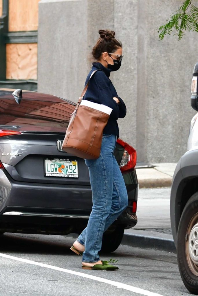 Katie Holmes in a Black Protective Mask