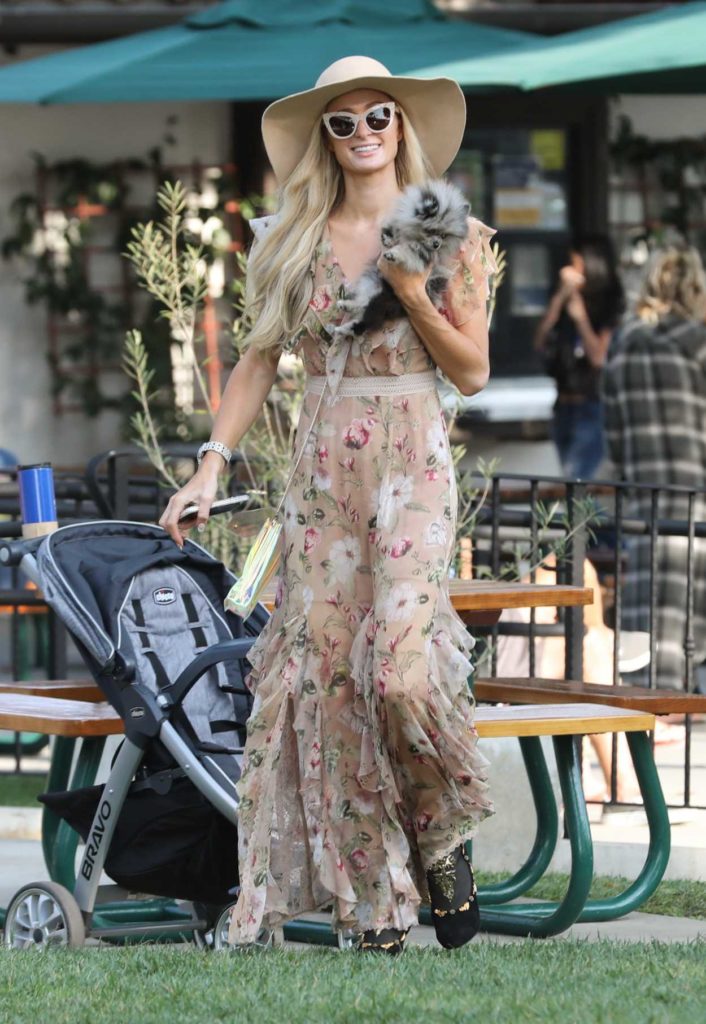 Paris Hilton in a Floral Maxi Dress