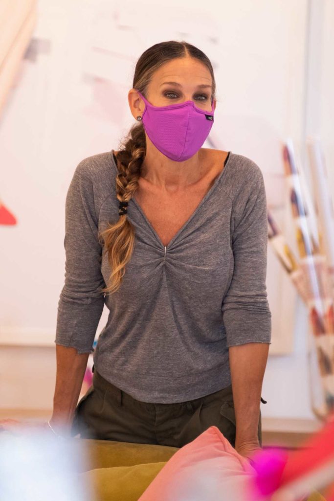 Sarah Jessica Parker in a Purple Protective Mask