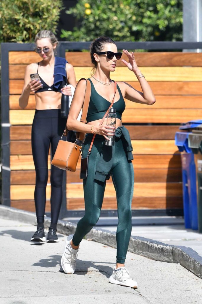 Alessandra Ambrosio in a Green Workout Ensemble