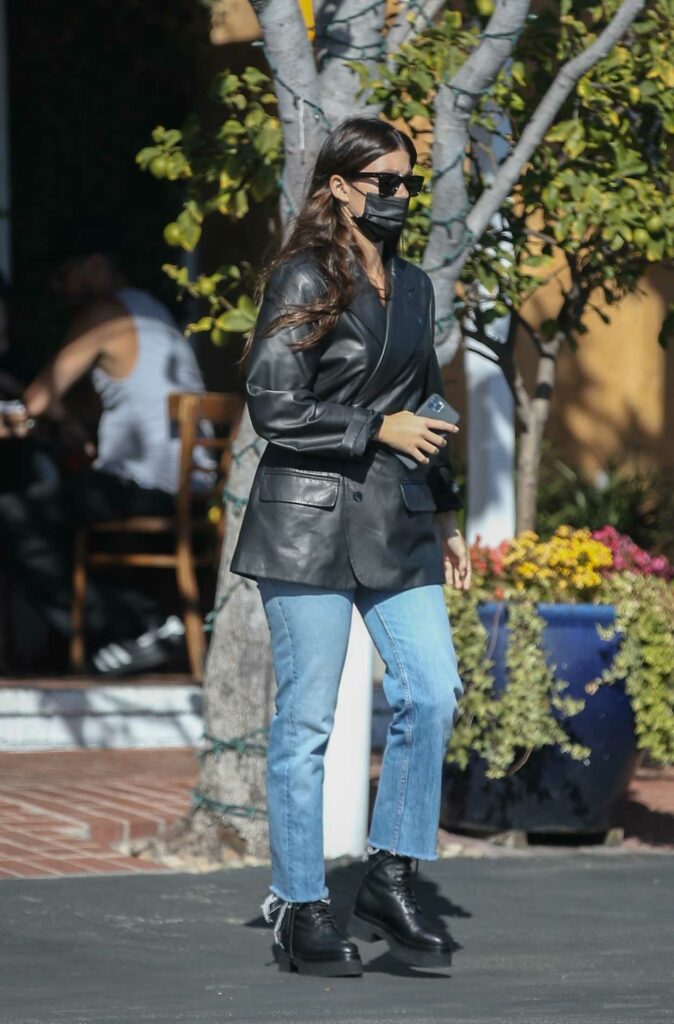 Camila Morrone in a Black Leather Blazer