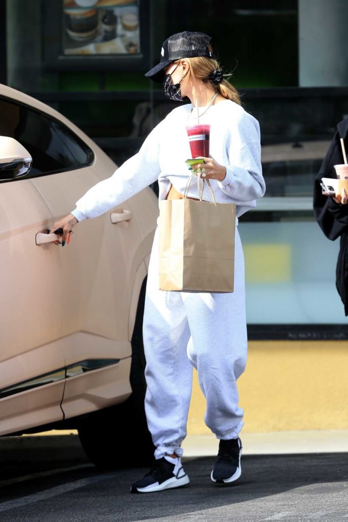 Hailey Bieber in a White Sweatsuit