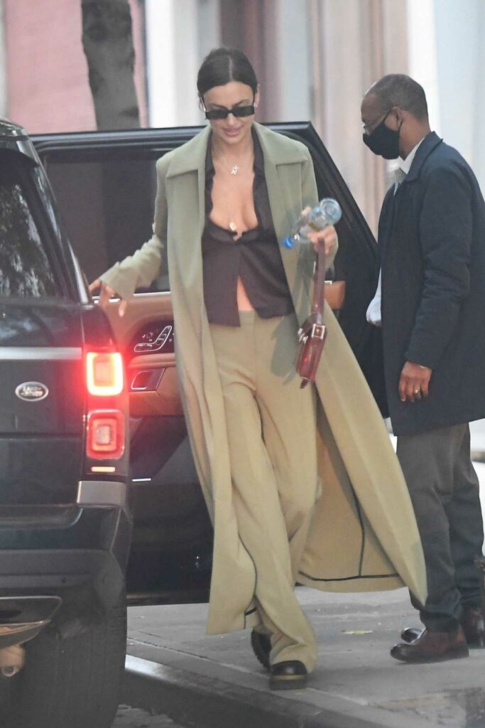 Irina Shayk in an Olive Trench Coat