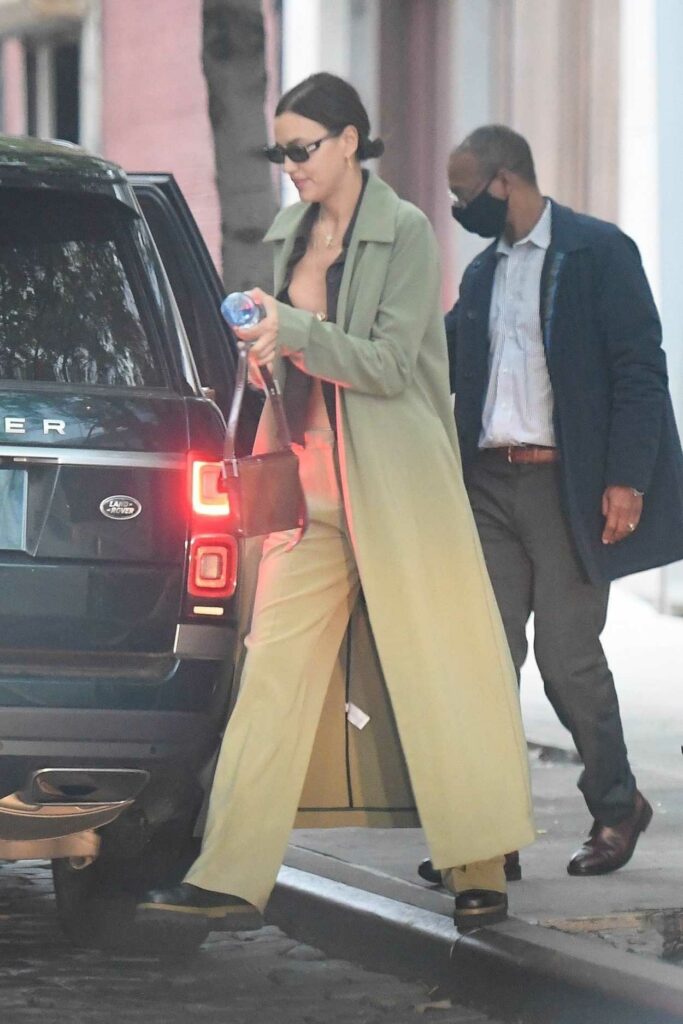 Irina Shayk in an Olive Trench Coat