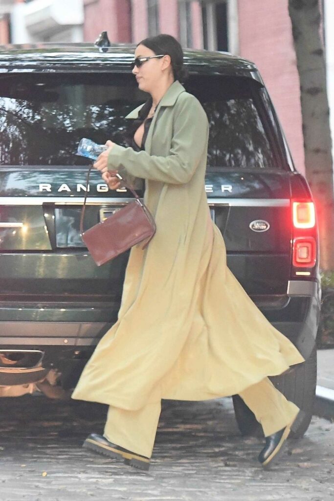 Irina Shayk in an Olive Trench Coat