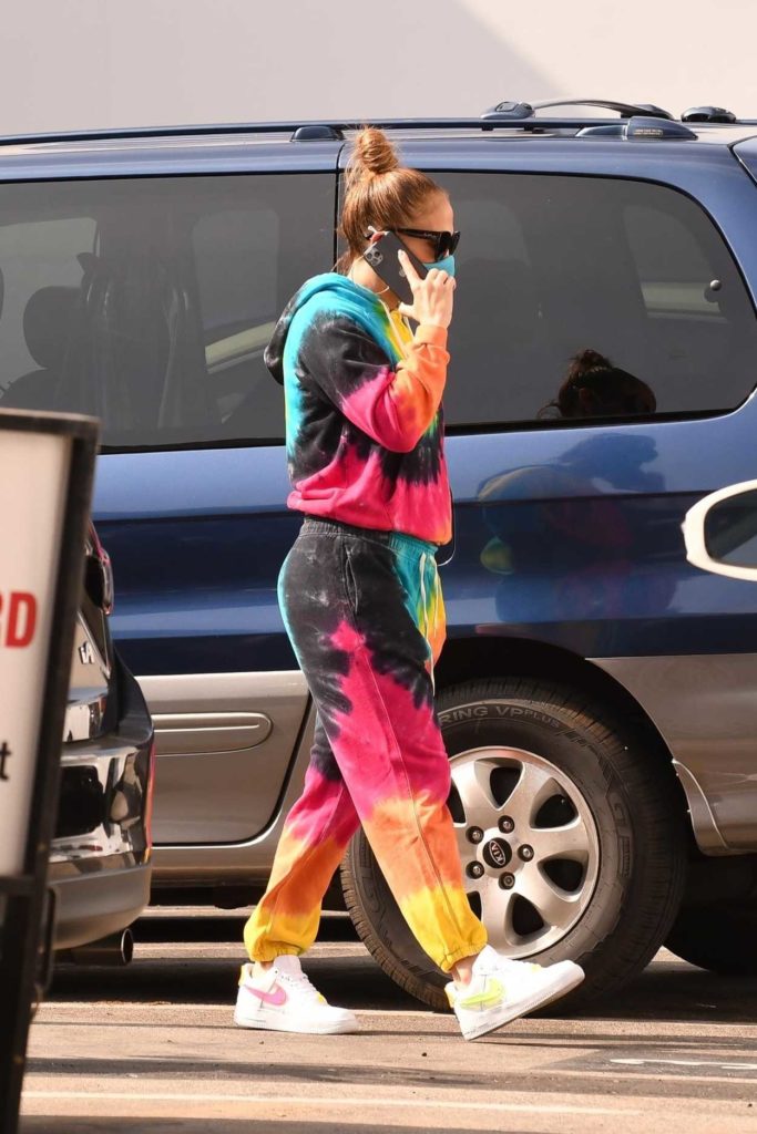 Jennifer Lopez in a Bright Rainbow Tie-Dye Ralph Lauren Sweatsuit