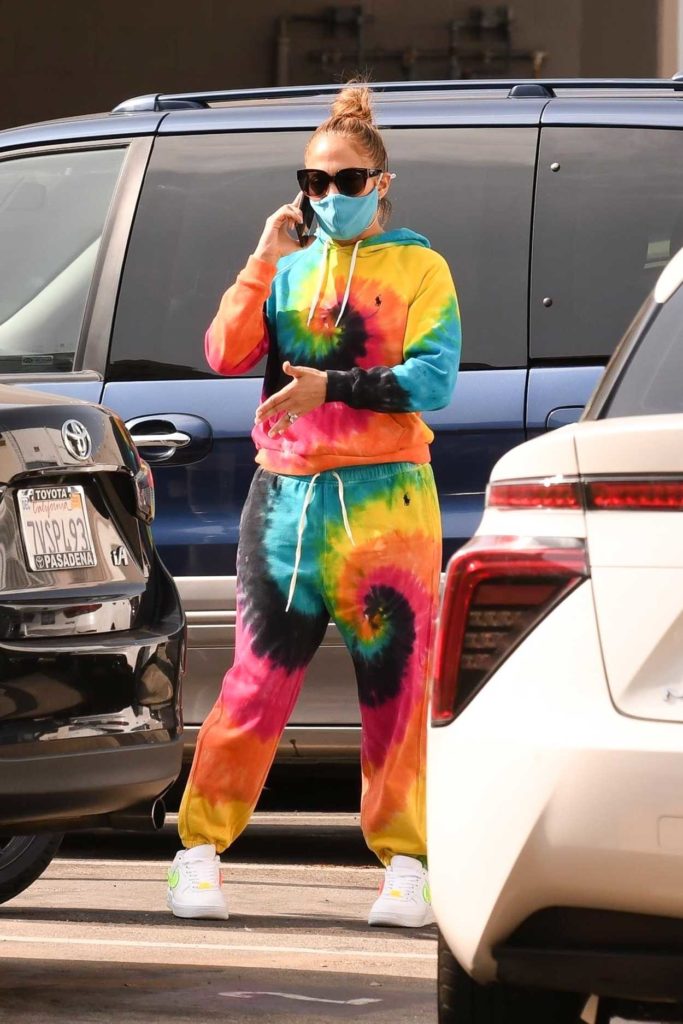 Jennifer Lopez in a Bright Rainbow Tie-Dye Ralph Lauren Sweatsuit