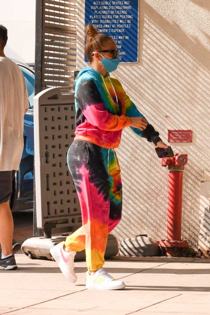 Jennifer Lopez in a Bright Rainbow Tie-Dye Ralph Lauren Sweatsuit ...
