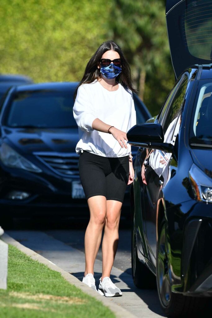Lea Michele in a Black Spandex Shorts
