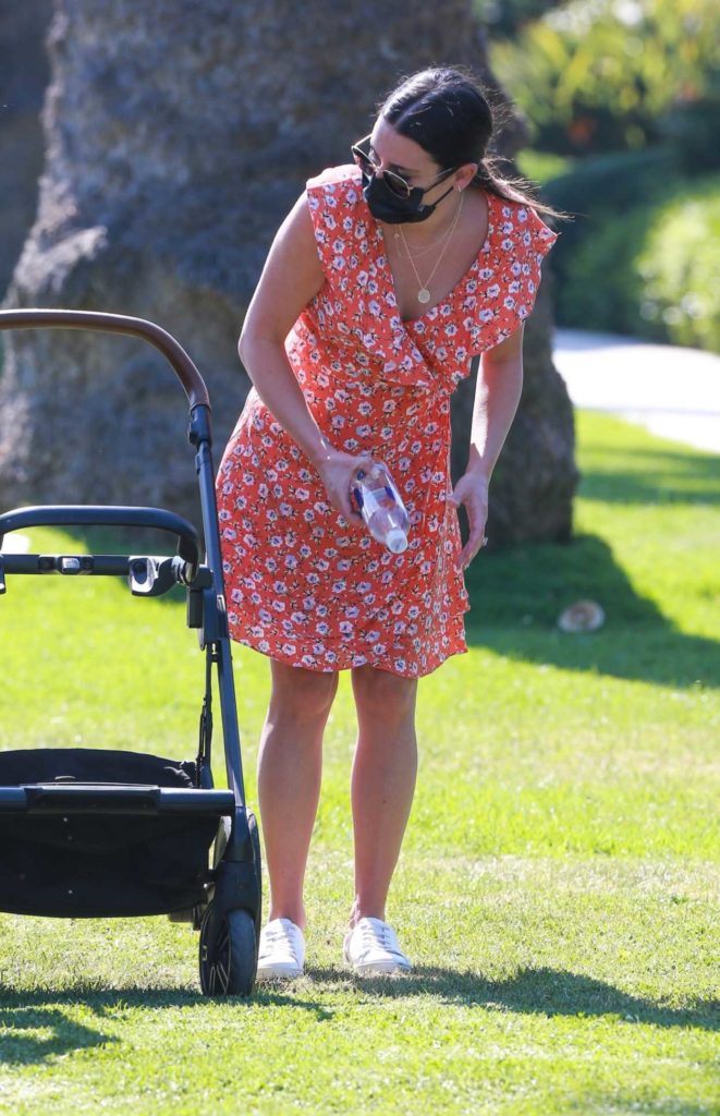 Lea Michele in a Red Floral Dress