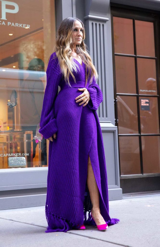 Sarah Jessica Parker in a Purple Knit Dress