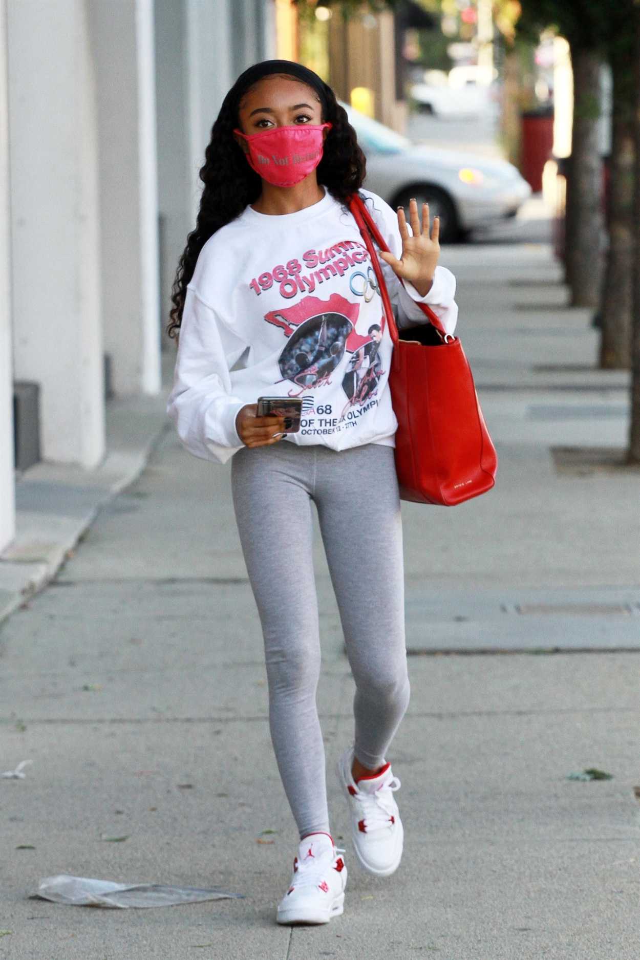 Skai Jackson in a Red Protective Mask Heads to the DWTS Studio in Los ...