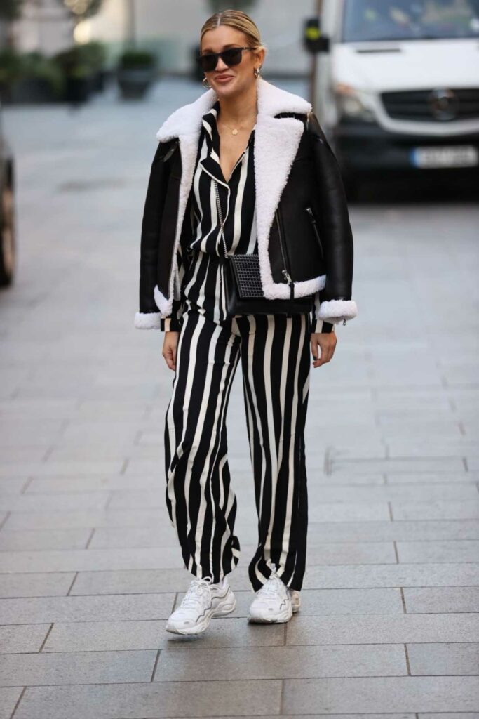 Ashley Roberts in a Black and White Striped Suit