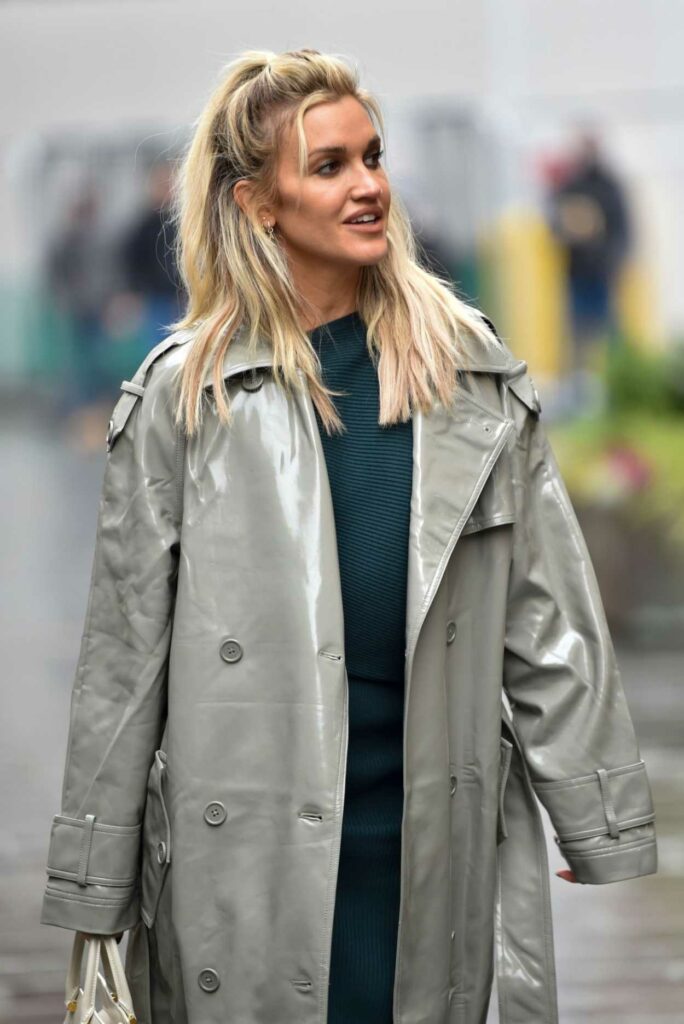 Ashley Roberts in a Grey Leather Trench Coat