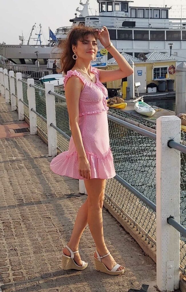 Blanca Blanco in a Pink Dress